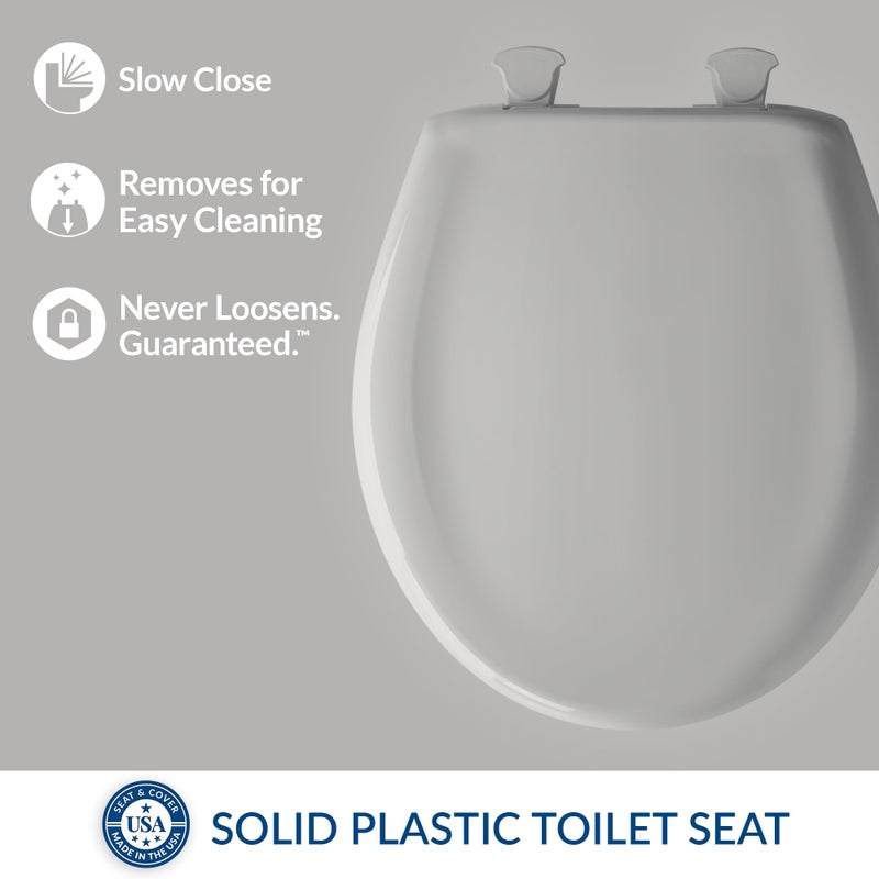 Bemis Classic Colors Slow Close Toilet Seat, Easy Clean Hinges and Durable Plastic Seat, Made in USA, Round, Silver - Image 2